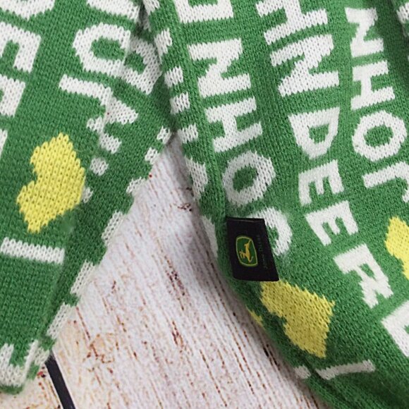 I Love John Deere Knit Scarf Spell Out Logo Pom Pom Tractor All Over Print - Picture 2 of 2